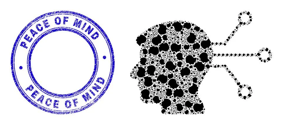 Scratched Peace of Mind Stamp and Neural Interface Fractal Composition of Self 스톡 일러스트