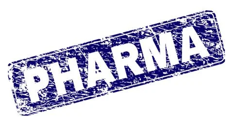Scratched PHARMA Framed Rounded Rectangle Stamp 스톡 일러스트