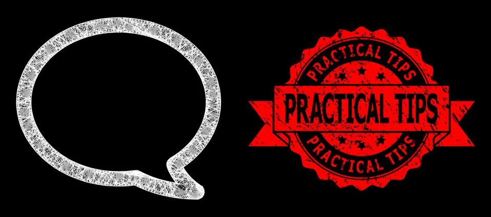 Scratched Practical Tips Seal and Bright Polygonal Mesh Message Cloud with Light Stock Illustration