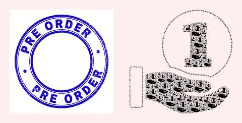 Scratched Pre Order Stamp and Coin Donation Hand Recursive Collage of Self Icons Illustrazione stock