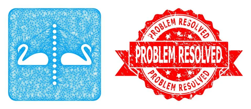 Scratched Problem Resolved Stamp Seal and Linear Separate Swans Icon Illustrazione stock