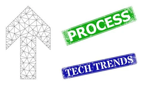 Scratched Process Imprints and Polygonal Mesh Up Arrow Direction Icon Stock Illustration