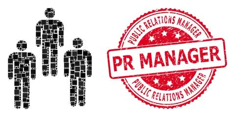 Scratched Public Relations Manager Pr Manager Stamp Seal and Square Dot Collage Stock Illustration