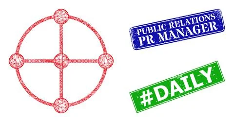 Scratched Public Relations Pr Manager Stamps and Triangular Mesh Circle Grid Stock Illustration