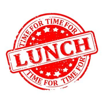 Scratched red round seal with the inscription - lunch, time for  - vector Illustrazione stock