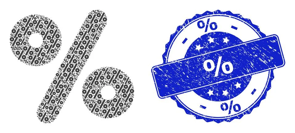 Scratched % Round Stamp and Recursion Percent Icon Composition 스톡 일러스트