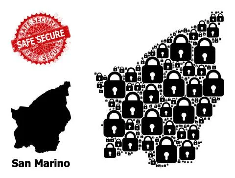 Scratched Safe Secure Stamp and San Marino Map Collage of Lock Icons Stock Illustration