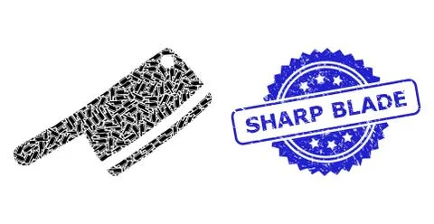 Scratched Sharp Blade Seal Stamp and Recursion Butchery Knife Icon Collage 스톡 일러스트
