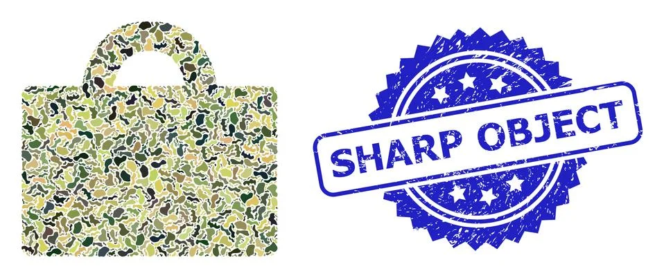 Scratched Sharp Object Stamp Seal and Military Camouflage Collage of Baggage イラスト素材