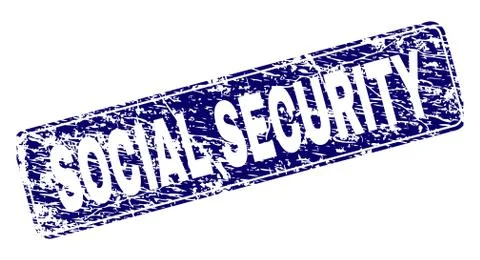 Scratched SOCIAL SECURITY Framed Rounded Rectangle Stamp 스톡 일러스트