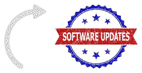 Scratched Software Updates Round Rosette Bicolor Watermark and Mesh Network Stock Illustration