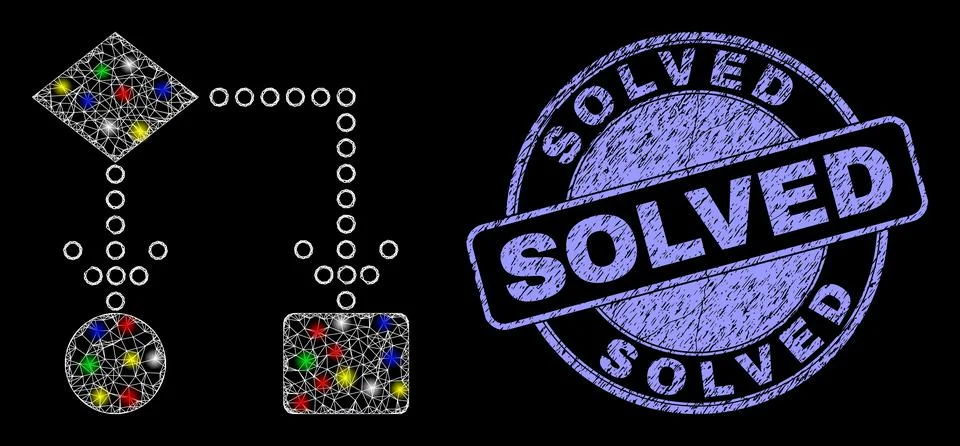 Scratched Solved Stamp and Magic Mesh Block Diagram Stock Illustration