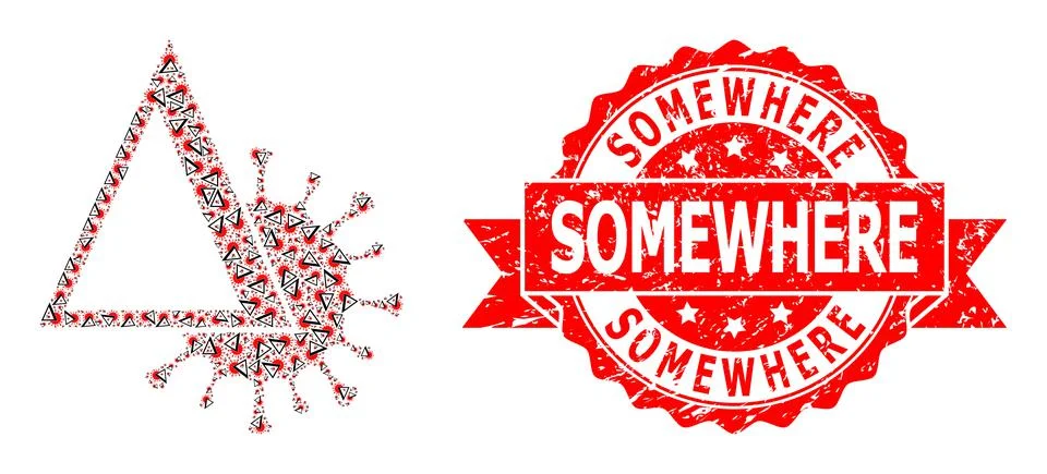 Scratched Somewhere Stamp and Recursive Delta Covid Virus Icon Composition Illustrazione stock