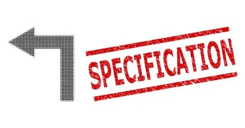 Scratched Specification Seal and Halftone Dotted Turn Left Illustrazione stock