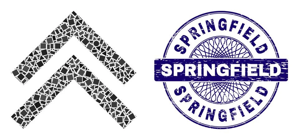 Scratched Springfield Stamp and Geometric Shift Up Mosaic 스톡 일러스트