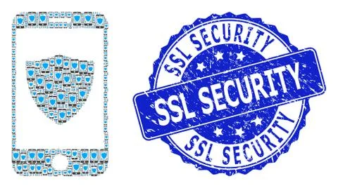 Scratched SSL Security Round Seal Stamp and Recursion Smartphone Shield Icon Stock Illustration
