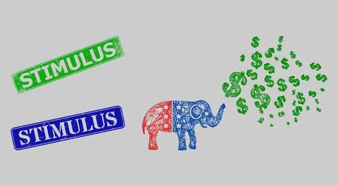 Scratched Stimulus Stamp Imitations and Hatched Elephant Stimulus Dollars Mesh Stock Illustration