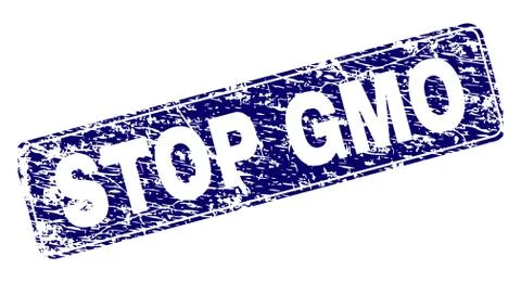 Scratched STOP GMO Framed Rounded Rectangle Stamp Stock Illustration