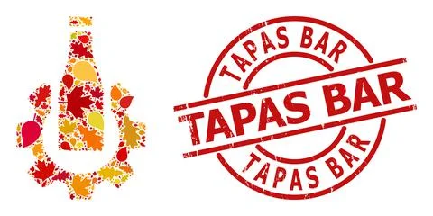Scratched Tapas Bar Stamp and Beer Industry Autumn Composition Icon with Fall Illustrazione stock