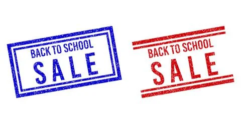 Scratched Textured BACK TO SCHOOL S A L E Stamp Seals with Double Lines Stock Illustration