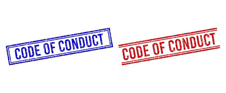 Scratched Textured CODE OF CONDUCT Stamps with Double Lines 스톡 일러스트