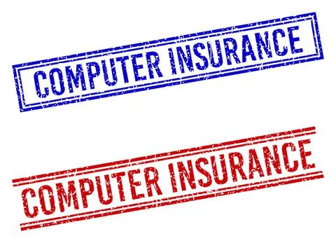 Scratched Textured COMPUTER INSURANCE Stamp Seals with Double Lines Stock Illustration