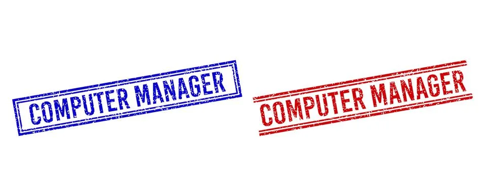 Scratched Textured COMPUTER MANAGER Stamp Seals with Double Lines Stock Illustration