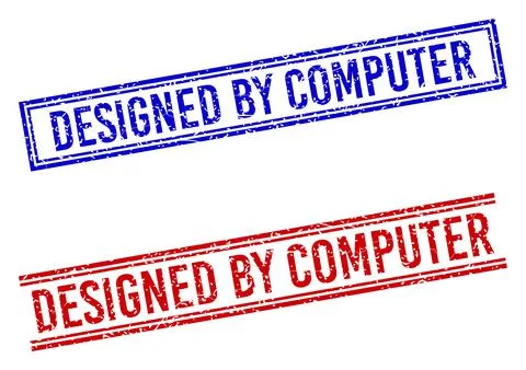 Scratched Textured DESIGNED BY COMPUTER Stamp Seals with Double Lines Stock Illustration