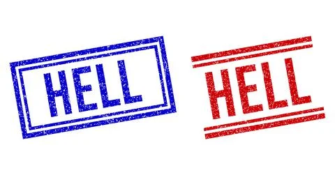 Scratched Textured HELL Seal with Double Lines 스톡 일러스트