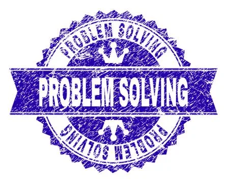 Scratched Textured PROBLEM SOLVING Stamp Seal with Ribbon Stock Illustration