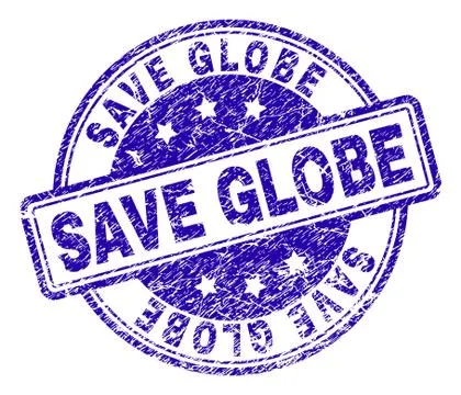 Scratched Textured SAVE GLOBE Stamp Seal Stock Illustration