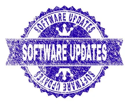 Scratched Textured SOFTWARE UPDATES Stamp Seal with Ribbon Stock Illustration