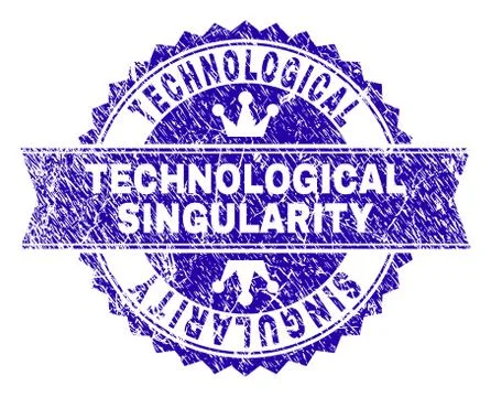 Scratched Textured TECHNOLOGICAL SINGULARITY Stamp Seal with Ribbon Stock Illustration