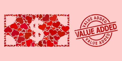 Scratched Value Added Seal and Red Love Dollar Banknote Collage Stock Illustration