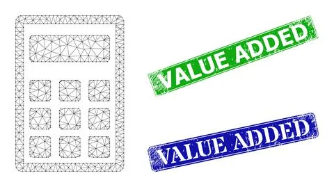 Scratched Value Added Seals and Polygonal Mesh Calculator Icon 스톡 일러스트