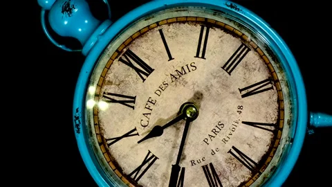 Scratched vintage clock zooming and rotating time lapse Stock Footage
