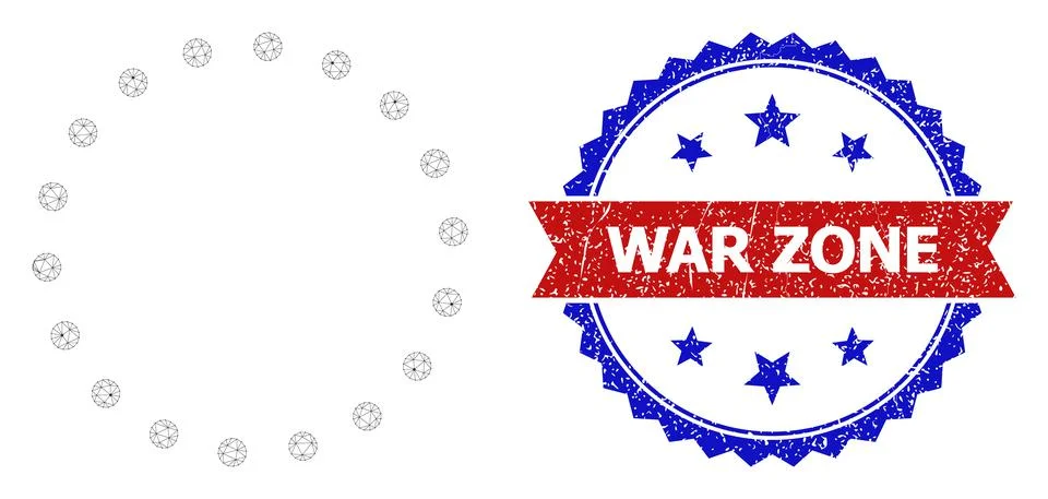 Scratched War Zone Round Rosette Bicolor Watermark and Mesh 2D Dotted Circle Stock-Illustration