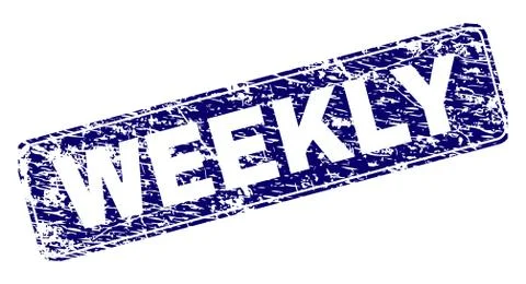 Scratched WEEKLY Framed Rounded Rectangle Stamp 스톡 일러스트