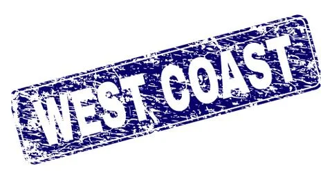 Scratched WEST COAST Framed Rounded Rectangle Stamp 스톡 일러스트