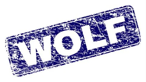 Scratched WOLF Framed Rounded Rectangle Stamp Stock Illustration