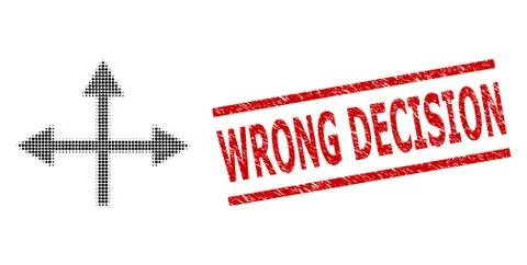Scratched Wrong Decision Seal and Halftone Dotted Intersection Directions Illustrazione stock