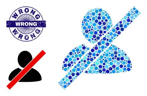 Scratched WRONG Round Guilloche Seal and Wrong User Mosaic Icon of Round Dots 스톡 일러스트