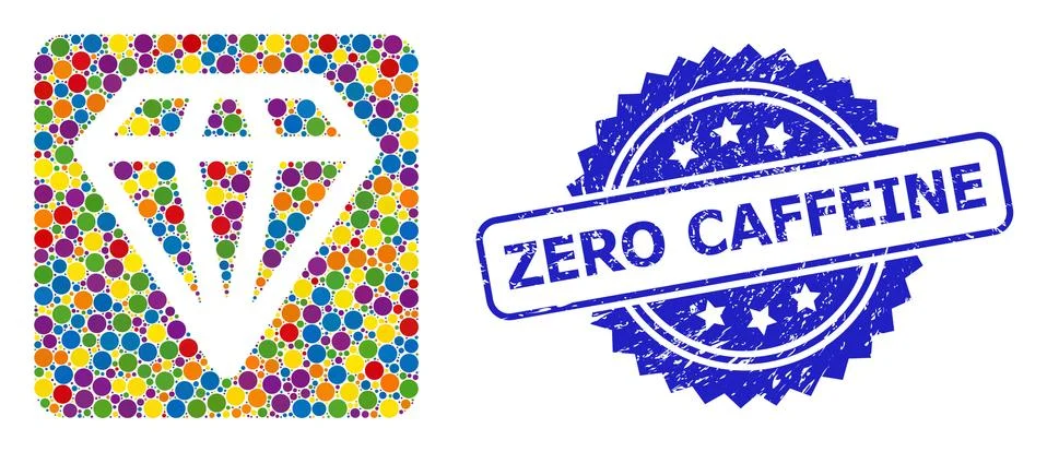Scratched Zero Caffeine Stamp and Multicolored Mosaic Diamond Ilustração Stock