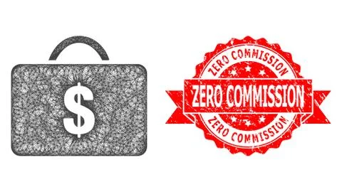 Scratched Zero Commission Stamp Seal and Hatched Business Case Icon Ilustração Stock