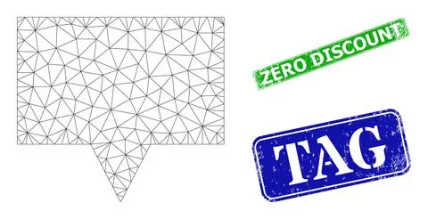 Scratched Zero Discount Stamp Imitations and Triangular Mesh Banner Icon Ilustração Stock