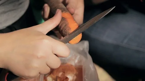 Scratching carrot on the park. Video stock 73197732