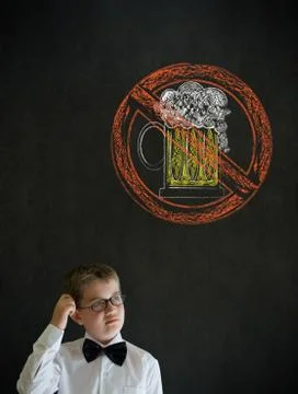 Scratching head thinking boy business man with no beer alcohol sign symbol Stock Photos