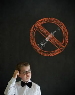 Scratching head thinking boy business man with no drugs needle sign Stock Photos