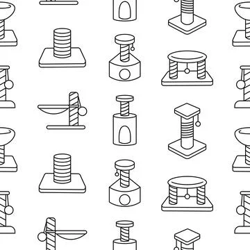 Scratching post for home cats. Coloring Page. Stock Illustration