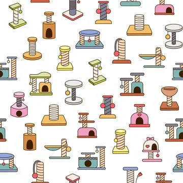 Scratching post for home cats. Seamless pattern. 스톡 일러스트
